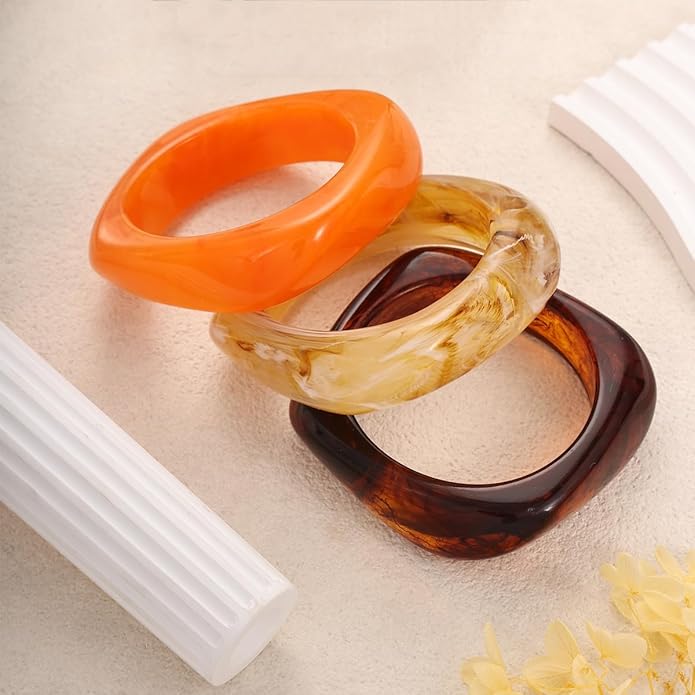 Acrylic Chunky Bangle Bracelets for Women, Irregular Punk Acrylic Resin Bangle Geometric Cuff Wide Wristband Bracelet Fashions Thick Acetate Statement Jewelry Set