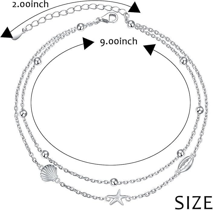 FLYOW Anklet for Women S925 Sterling Silver Adjustable Foot Beaded Heart Charm Ankle Bracelet Anklets Jewelry