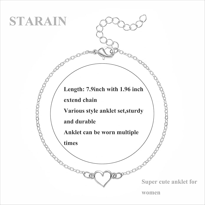 Starain 12Pcs Summer Beach Anklets for Women Waterproof Gold Silver Chain Ankle Bracelets Cute Women's Foot Anklet Set 7.9-10.5 inch Adjustable