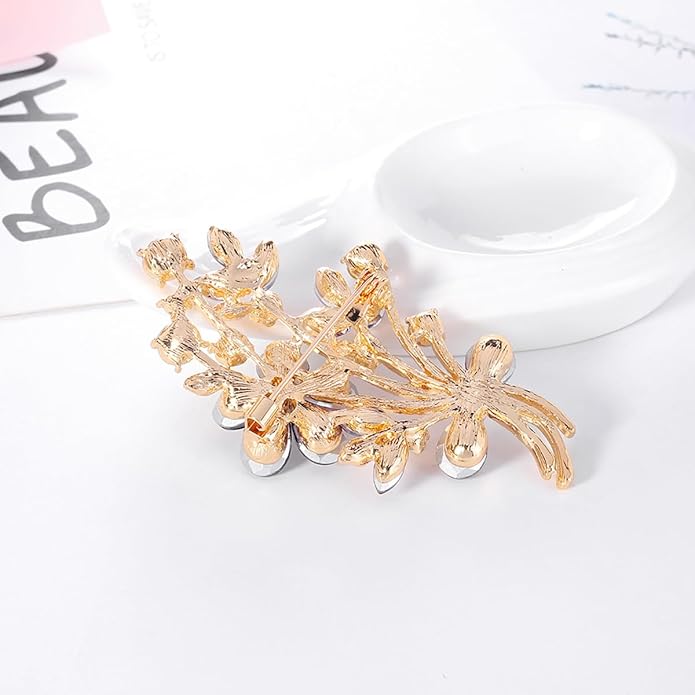 YOQUCOL Red Colour Zircon Crystal Poppy Flower Bouquet Shape Brooch Pins for Woman Gift