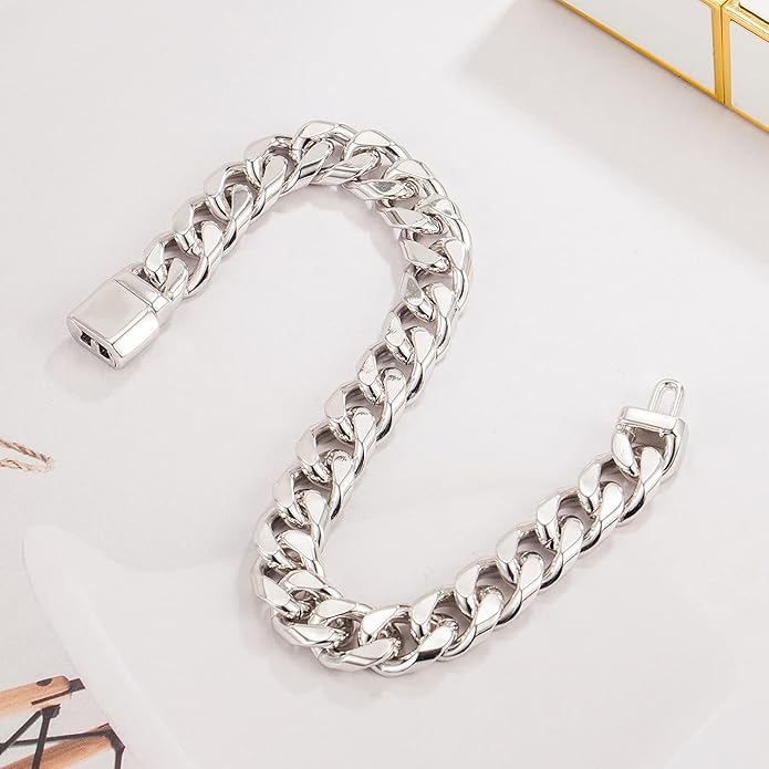 H&Beautimer Fashion 925 Sterling Silver Classic Cuban Chain Bracelet 10mm-7 "8" 9 "10" Curb Cuban Bracelet Solid Thick Large Link Bracelet For Men Jewelry Gift
