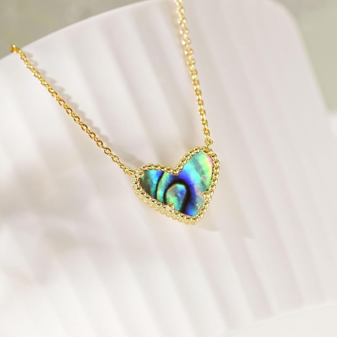 Heart Necklace for Women Dainty 14K Gold Filled Necklace Cute Heart Pendant Adjustable Chain Necklace Trendy Non Tarnish Gold Mother of Pearl Necklace for Wedding Christmas Valentines Day Gifts