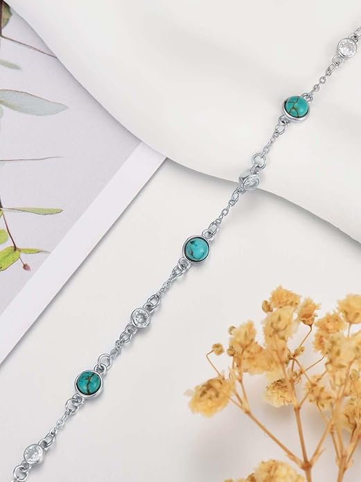 Anklet Bracelet for Women 925 Sterling Silver Natural Stone Chain Ankle Bracelet Beach Summer Fine Jewelry Birthday Christmas Gifts for Women Her Mom
