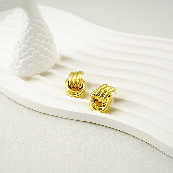 NIXMAX Chunky Small Knot Earrings Gold Silver Geometric Earrings for Women Dainty Gold and Silver Plated Dangle Drop Earrings Hypoallergenic and Lightweight Fashion Trendy Jewelry Gifts