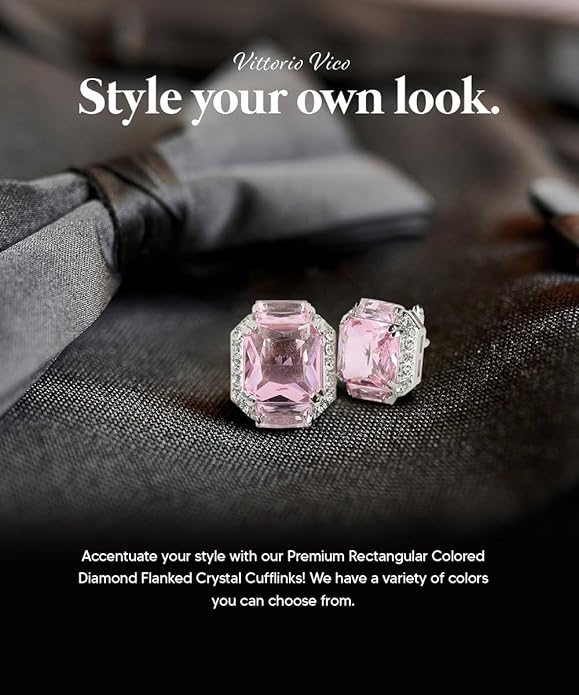 Rectangular Colored Diamond-Flanked Crystal Cuff Links – Tuxedo Suit Accessories, Cufflinks for Men