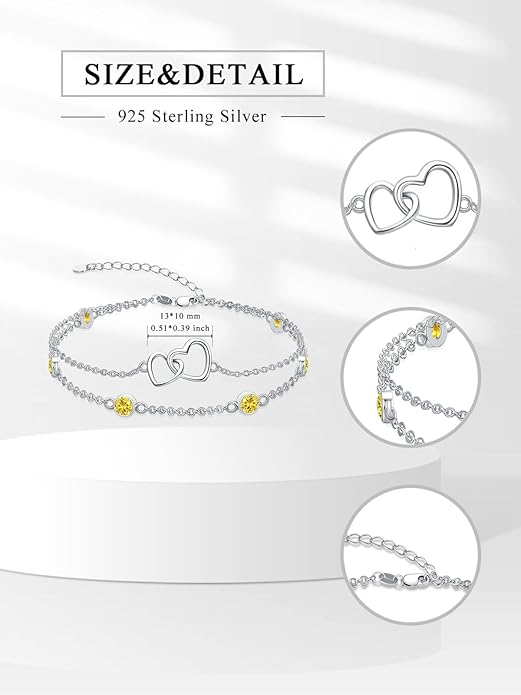 Dorunmo Heart Birthstone Bracelet Anklet for Women 925 Sterling Silver Birthday Jewelry Gifts for Women Wife