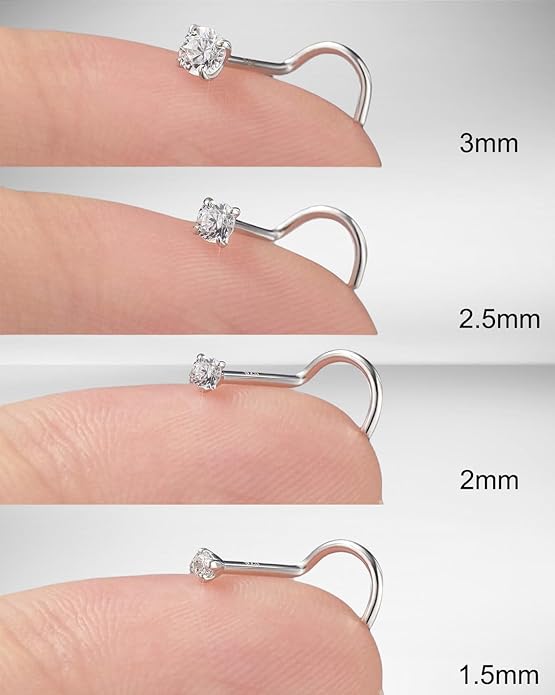 Nose Rings Studs: 8Pcs 20G Gold/Silver 316L Surgical Stainless Steel Nose Studs Hypoallergenic Corkscrew Nose Piercing Stud Jewelry for Women Men Clear Cubic Zirconia Imitation Diamond Top Size 1.5mm 2mm 2.5mm 3mm