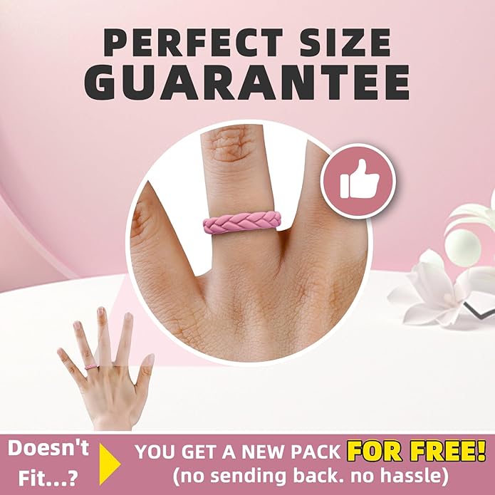 Egnaro Women's Silicone Stackable Rings 3.5mm Wide 2mm Thick, Rubber Flexible Hypoallergenic Wedding Bands For Workout Leaf Braided Fashion