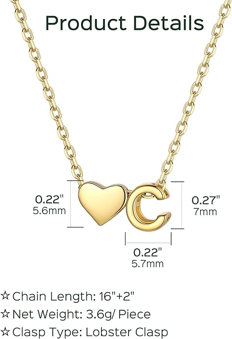 ChicSilver 925 Sterling Silver Heart Initial Necklaces for Women -Dainty Personalized Heart Pendant Letter Alphabet Necklace for Women