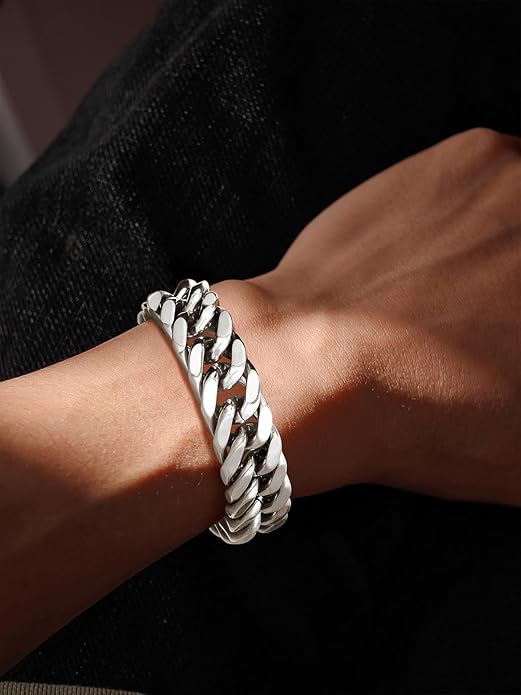 Richsteel Cuban Link Chain Bracelets 8/12/17mm Width Stainless Steel Chain Wrist Bracelets for Men, 7.4/8.2/9 Inch Length Classic Jewelry for Christmas/Valentine's Day/Birthday