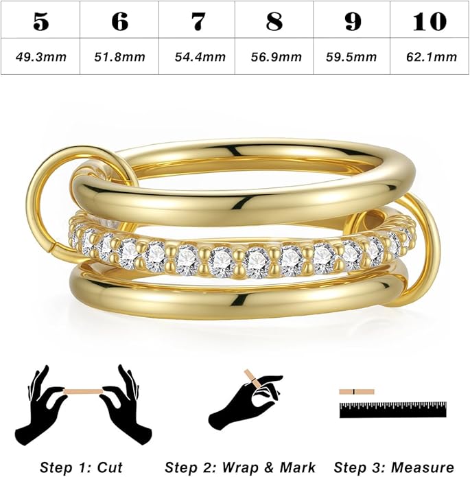Emibele 14K Gold Plated Stackable Rings for Women, Interlocking Non Tarnish Gold Rings, Silver Dainty Cubic Zirconia Bands, Two-Toned Mixed Metal Stacking Band, Trendy Jewelry Gifts for Women