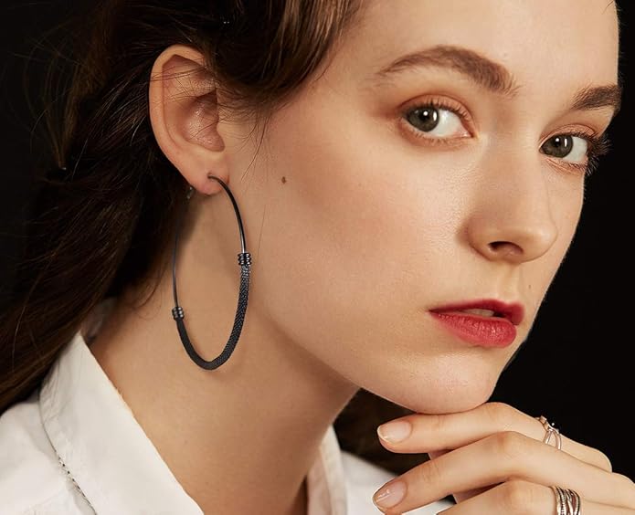 PROSTEEL 30/40/60/80/100mm Chunky Hoop Earrings For Women Gold Plated/Black Stainless Steel Hoops Earrings Statement Jewelry