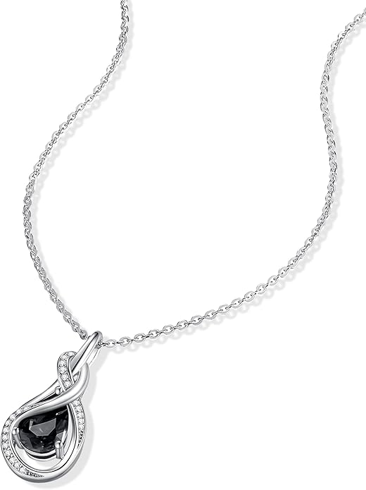 FANCIME TimelessTie Birthstone Necklace for Women White Gold Plated Sterling Silver Ribbon Design Jewelry Knot Pendant Fine Jewelry Gemstone Birthday Graduation Anniversary Christmas Gifts for Women Wife Mother Her