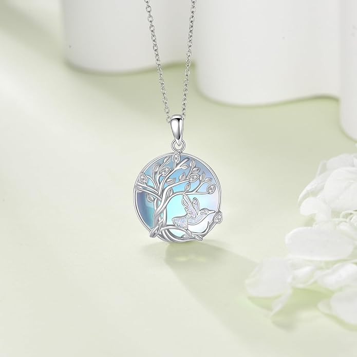 Hummingbird Necklace Hummingbird Necklaces for Women Sterling Silver 925 Purple Blue Hummingbird's Heart Pendant Jewelry Memorial Mothers Day Christmas Gifts