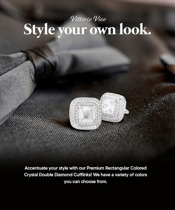 Vittorio Vico Square Colored Crystal Double Diamond Set Cufflinks
