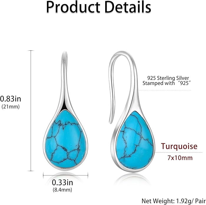 Opal Earrings 925 Sterling Silver Hook Drop Teardrop Gemstone Earrings October Birthstone Dangle Earrings Jewelry Gift for Women