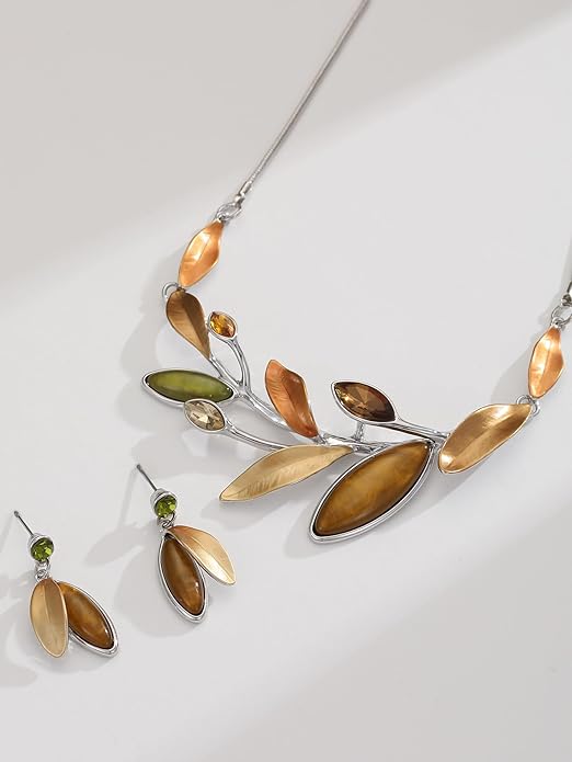 Vintage Chunky Statement Jewelry Set Retro Leaf Floral Geometric Bohemian Boho Bib Necklace Earring Set Fashion Costume Jewelry for Women Girls Wedding Party Prom Unique Gift