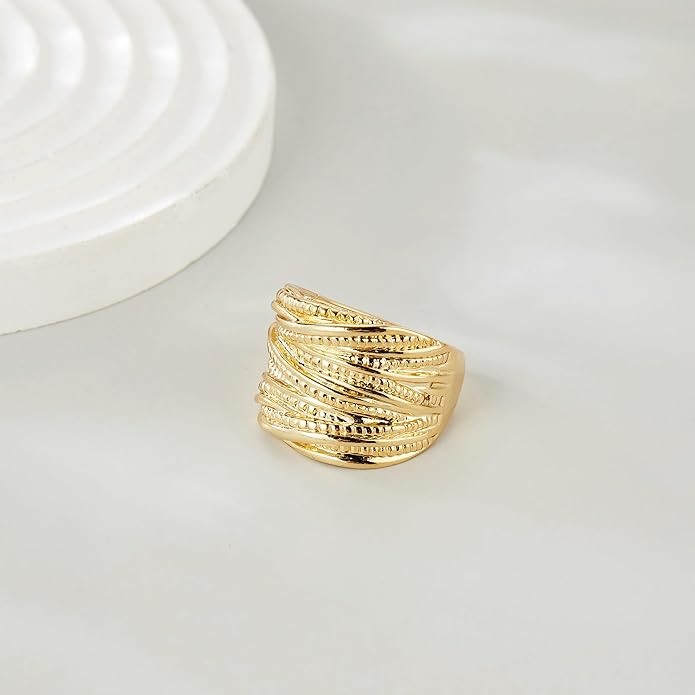 2 Tone Intertwined Crossover Statement Ring Fashion Chunky Band Rings for Women Wide Index Finger Rings Costume Jewelry