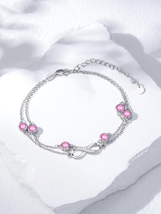 Dorunmo Anklet Bracelets for Women 925 Sterling Silver Infinity Anklets Bracelets Birthstone Jewelry Gifts for Mom Wife