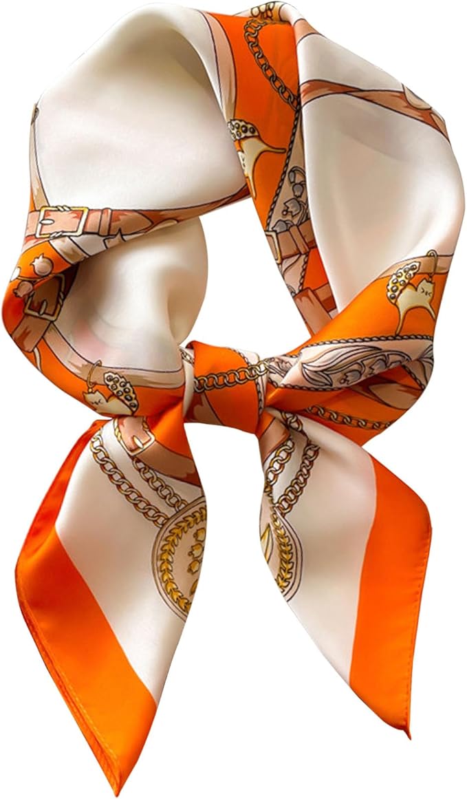 kcctoo 27.5" Mulberry Silk Feeling Head Scarf Women's Fashion Square Neck Satin Scarfs for Bag Hair Scarves Gift