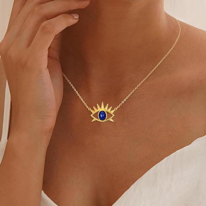 Evil Eye Necklace for Women Star Sapphire Evil Eye Jewelry Pendant with 18+2 Inch Silver Chain Women's Protection Pendant Necklace