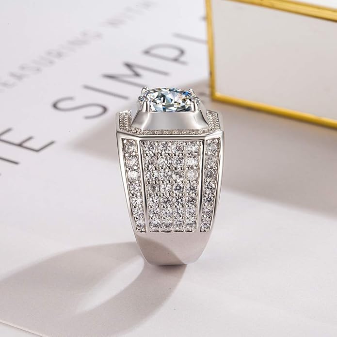 Dankadi Noble Men's 925 Silver Ring-Square Cubic Zircon Inlaid-Classic Ring-Fashion Silver Jewelry-Party Accessories 8-13#