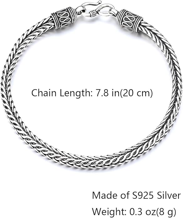 Italian Handmade Sterling Silver Mens Bracelets | Solid S925 Chain Bracelets for Men | Men's Silver Bracelet Gift for Dad, Boyfriend, Son, My Man