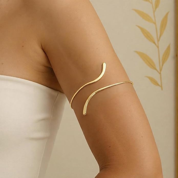 GANDC 8 Pcs Upper Arm Cuff Jewelry for Women Gold Silver Minimalist Arm Cuffs Bangle Band Armlet Adjustable Coil Armband Bracelet Set Jewelry
