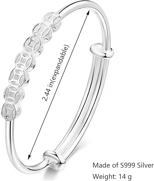 S925 Silver Bangle Bracelet for Women, Elegant Women‘s Sterling Silver Bracelet Bangle Adjustable 6.4-7.8 inches Small Size
