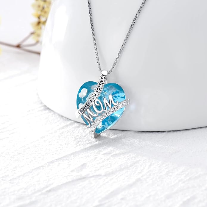 Mothers Day Gifts for Mom s925 Sterling Silver I Love You Forever Love Hear Mon Pendant Necklace with 12 Birthstone Jewelry Birthday Christmas Gifts for Women Grandma Mom Nana From Duaghter Son