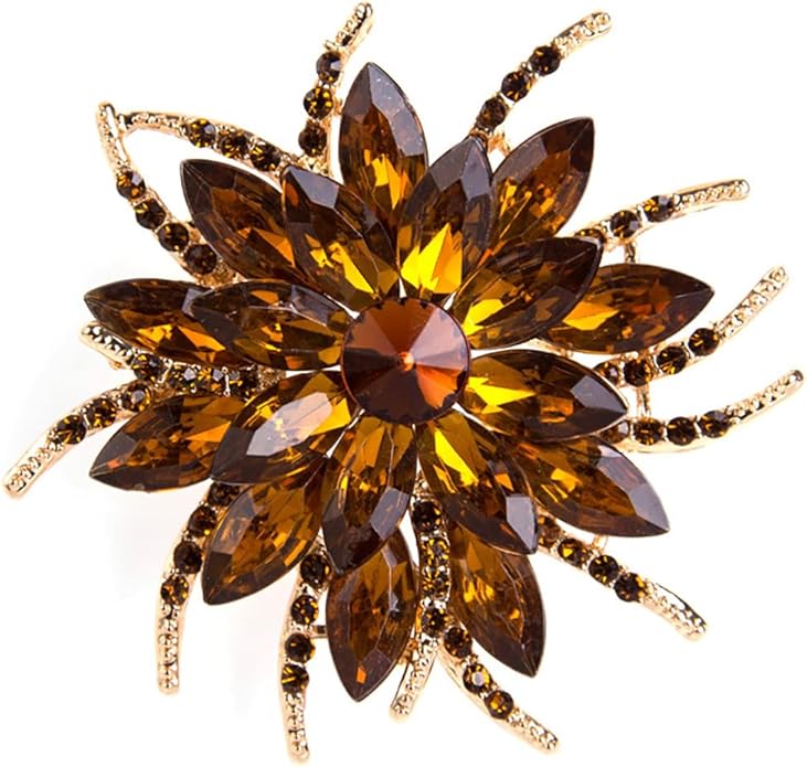 Rhinestone Sunflower Brooch Pin Red Pink Flower Brooch Stylish Crystal Brooch Elegant Clothing Hat Bag Accessories Jewerly for Women