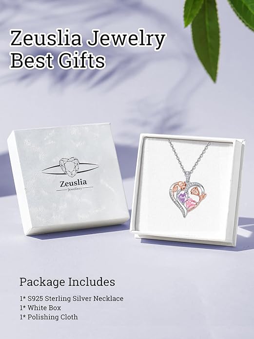 Zeuslia Double Birthstone Necklace Gifts for Wife - 925 Sterling Silver Sunflower/Rose/Crown Cross/Compass/Heart Pendant I Love You Necklace, Anniversary Birthday Gifts for Wife Girlfriend Mom Her
