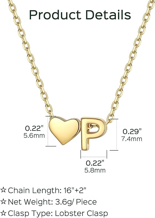 ChicSilver 925 Sterling Silver Heart Initial Necklaces for Women -Dainty Personalized Heart Pendant Letter Alphabet Necklace for Women