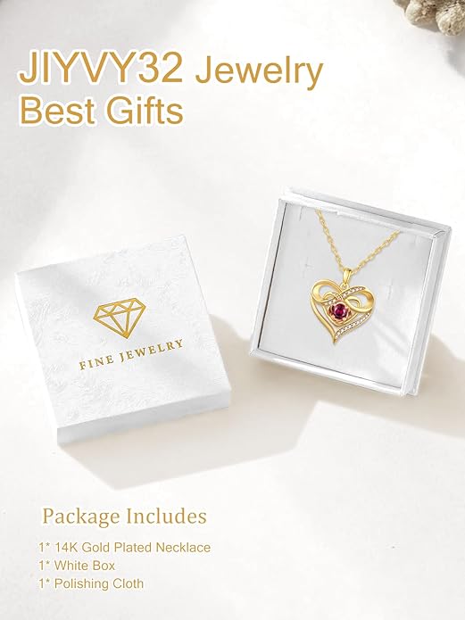 Infinite Heart Birthstone Necklaces for Women Gold Plated Pendant Wedding Anniversary Birthday Gift for Wife Her Mom Grandma Daughter Jewelry with Round Birthstone
