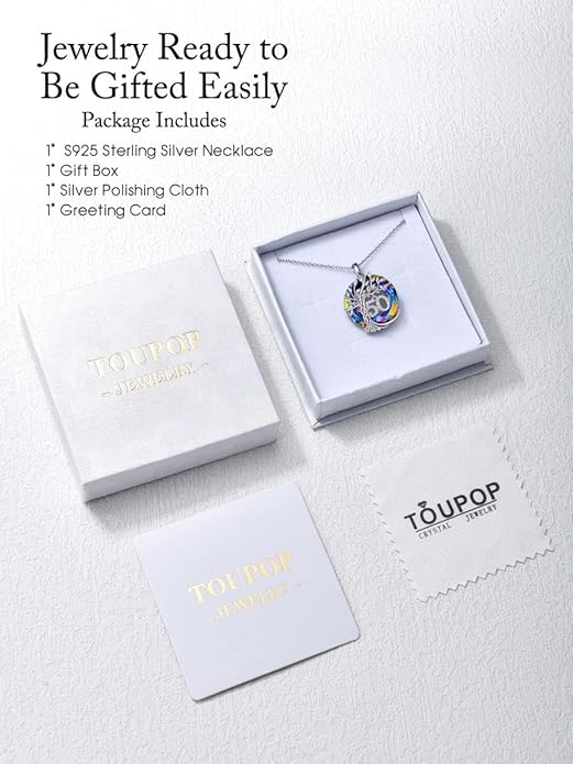 TOUPOP Birthday Gifts for Women 925 Sterling Silver Tree of Life Year Old Necklace Circle Crystal Jewelry Christmas Gifts for Her Wife Mom Mother Grandma Grandmother