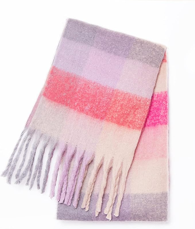 SHOHOKU Large Chunky Plaid Scarf Coloured Checked Oversized Scarf Tassel Soft Fall Winter Thick Warm Shawl Women