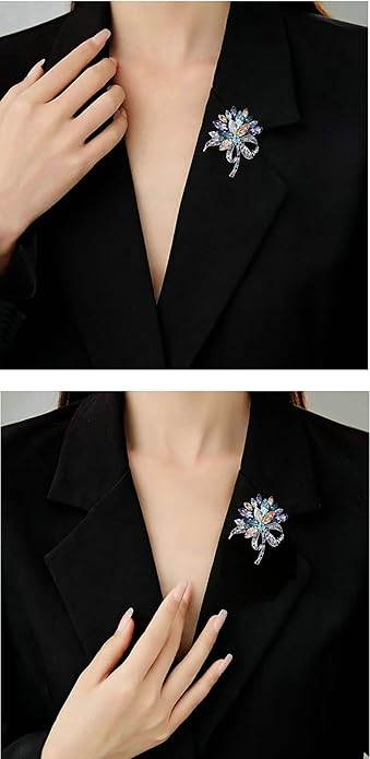 Sparkling Rhinestone Flower Brooch Pin Premium Blue Purple Crystal Flower Brooch Lapel Pins Vintage White Rose Broochs Clothes Hat Bag Dress Clothing Jewelry for Women