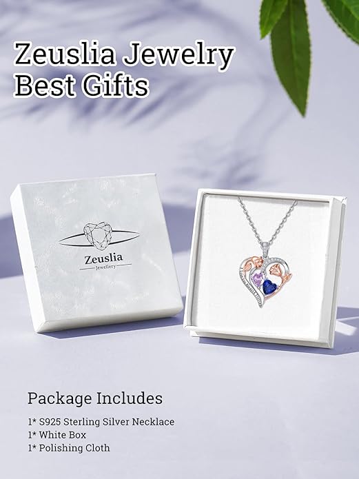 Zeuslia Double Birthstone Necklace Gifts for Wife - 925 Sterling Silver Sunflower/Rose/Crown Cross/Compass/Heart Pendant I Love You Necklace, Anniversary Birthday Gifts for Wife Girlfriend Mom Her