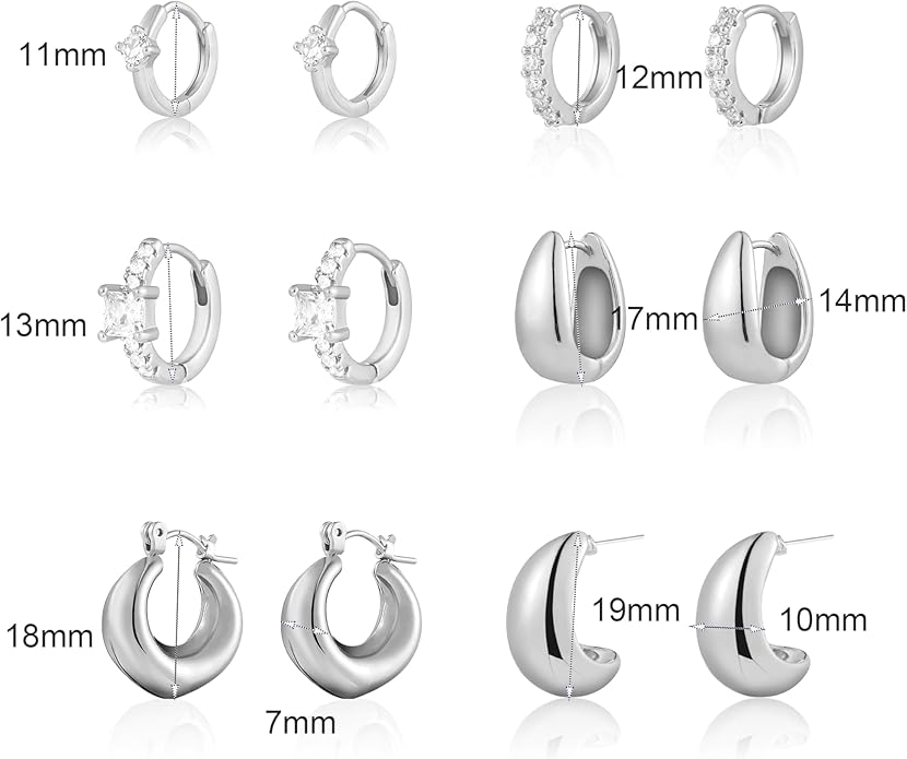 6 Pairs Gold Hoop Earrings for Women, 14K Gold Plated Huggie Hoop Earrings Set Hypoallergenic Lightweight Chunky Open Hoops Jewelry for Gift