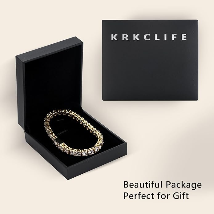 KRKCLIFE Tennis Bracelets for Women Men, 14K Gold Plated Hypoallergenic Classic Round AAAAA Cubic Zirconia, 3/4/5mm Width, Elegant Jewelry Anniversary Birthday Gifts for Her Him Wife Mom 6.5-8 Inch