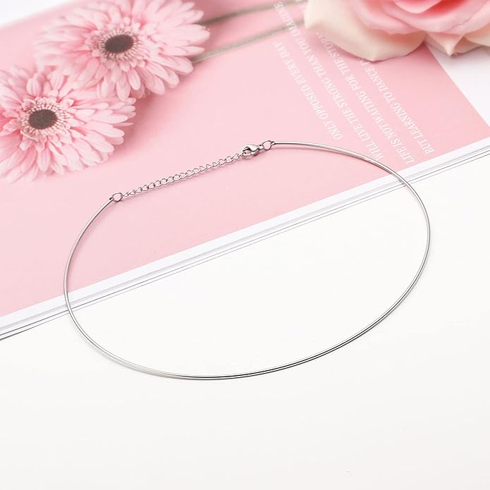HooAMI Stainless Steel Silver Choker Necklace for Women