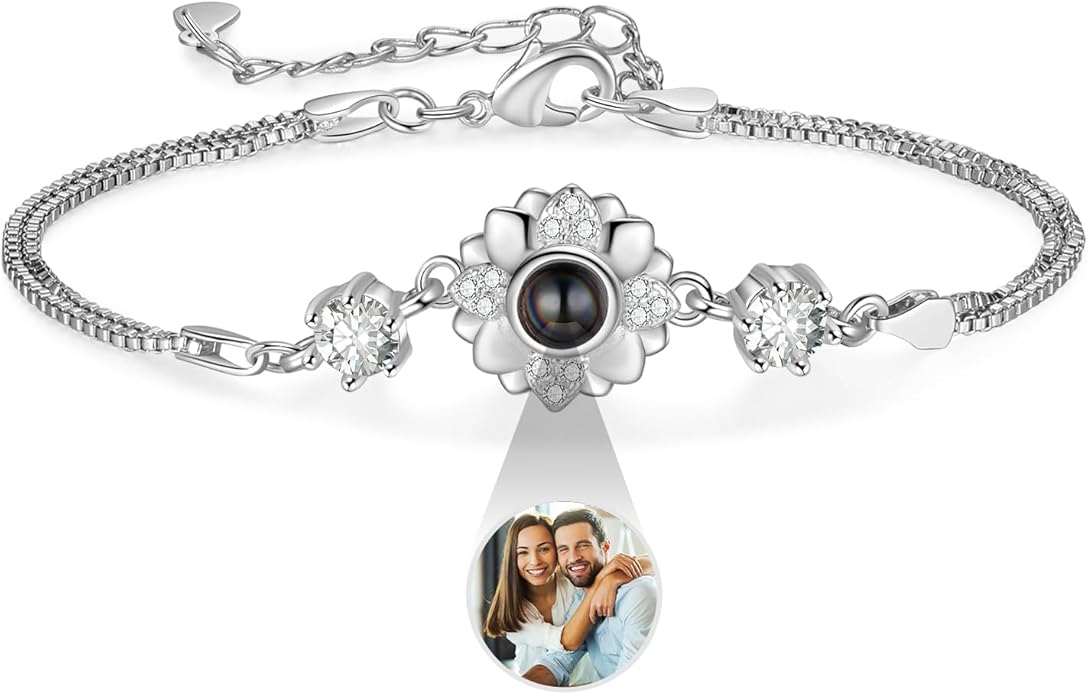 ROSI Personalized Bracelets with Picture Inside, Custom Projection Bracelets with Photos, Picture Bracelet Personalized Photo Gifts, Memorial Gifts for Women Mom Family Couple Girl