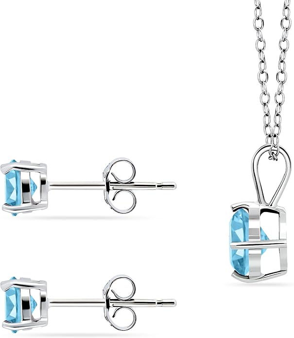Jewelry Sets for Women, Necklace and Earring Sets for Women, Birthstone Jewelry, Genuine or Synthetic Gemstone, Round Solitaire, Pendant Necklace, Stud Earrings, Sterling Silver Jewelry or Gold Flash