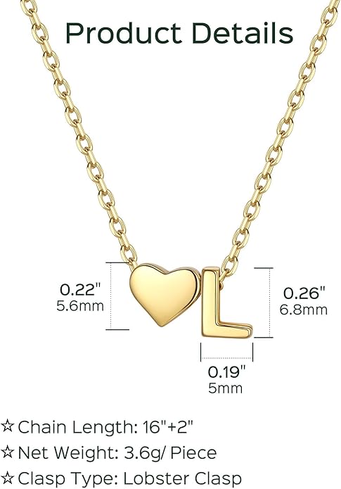 ChicSilver 925 Sterling Silver Heart Initial Necklaces for Women -Dainty Personalized Heart Pendant Letter Alphabet Necklace for Women