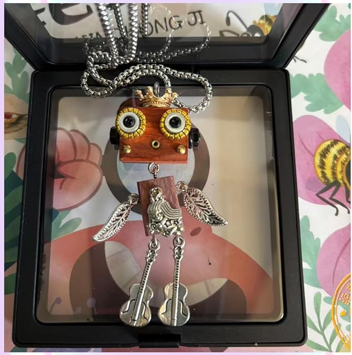 Steampunk Wooden Robot Pendant Necklace, Handmade Punk Style Pendant Zodiac Necklace for Men Women,Creative Birthday Gift
