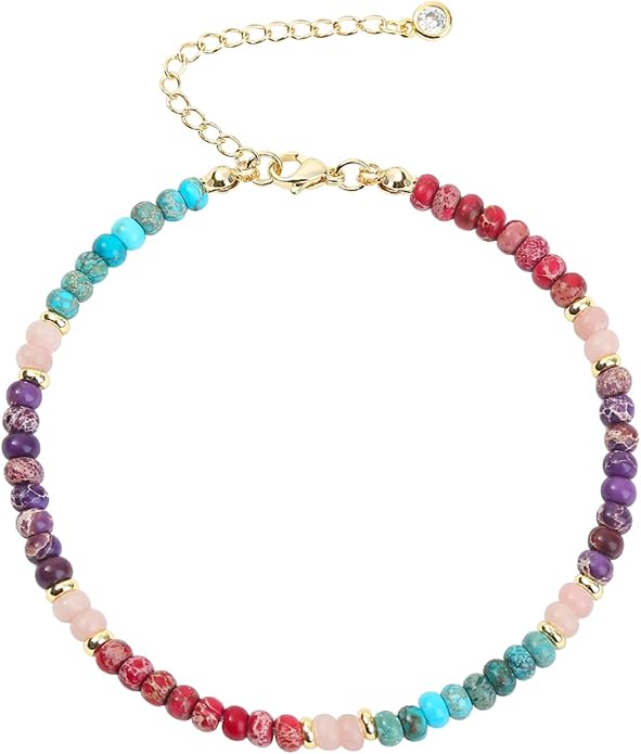 Natural Stone Beaded Anklets Bracelets for Women Handmade Beaded Anklet Bracelet Waterproof Boho Beads Ankle Bracelet Adjustable Summer Jewelry