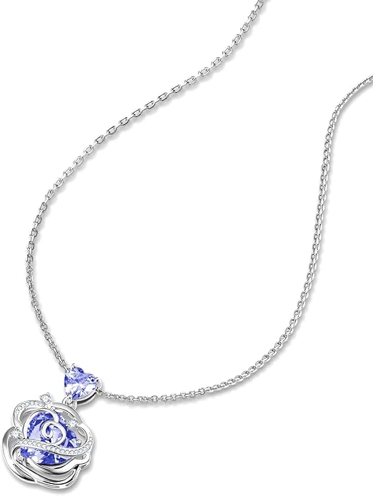 FANCIME Thornless Pulse Birthstone Necklace for Women Sterling Silver Rose Pendant Fine Jewelry Gemstone Birthday Valentines Day Gifts for Wife Her