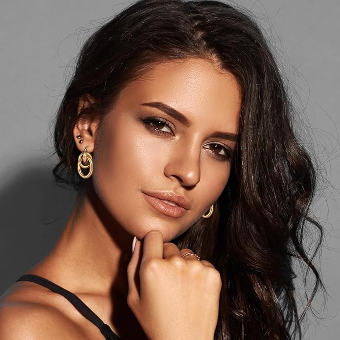 11 Pairs Trendy Gold Knot Earrings for Women Chunky Statement Long Link Drop Dangle Earrings Fashion Lightweight Hypoallergenic Jewelry Set