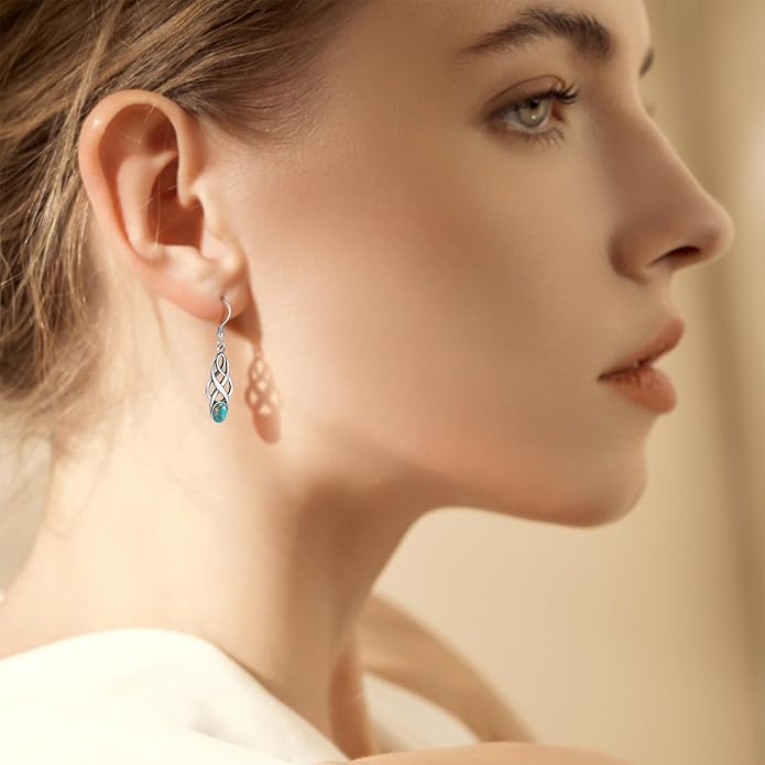 Turquoise Earrings Sterling Silver Lightweight Celtic Dangle Earrings Celtic Jewelry for Women