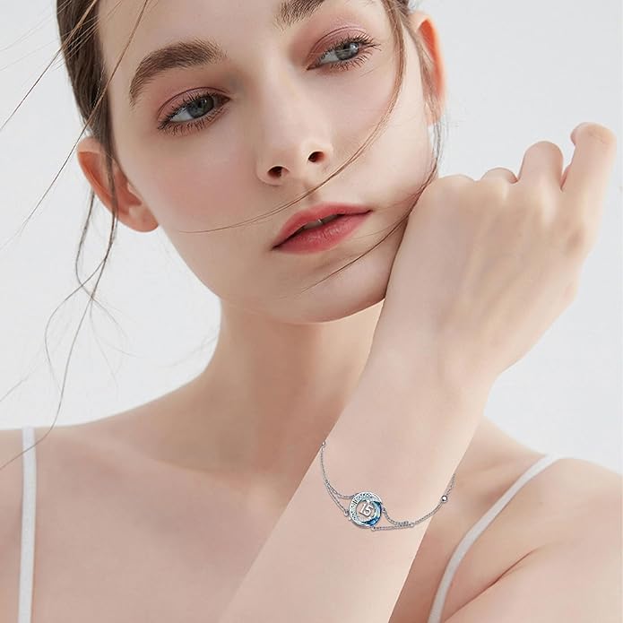 JUSTKIDSTOY Birthday Gifts Bracelet for Women Girls 925 Sterling Silver Celtic Moon Star Bracelets with Blue Crystal Pendant Jewelry for Sister Friends